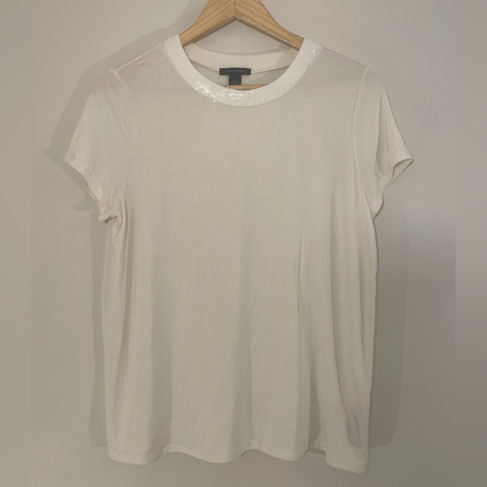 Attitude white t-shirt with sequins, size Youth 14